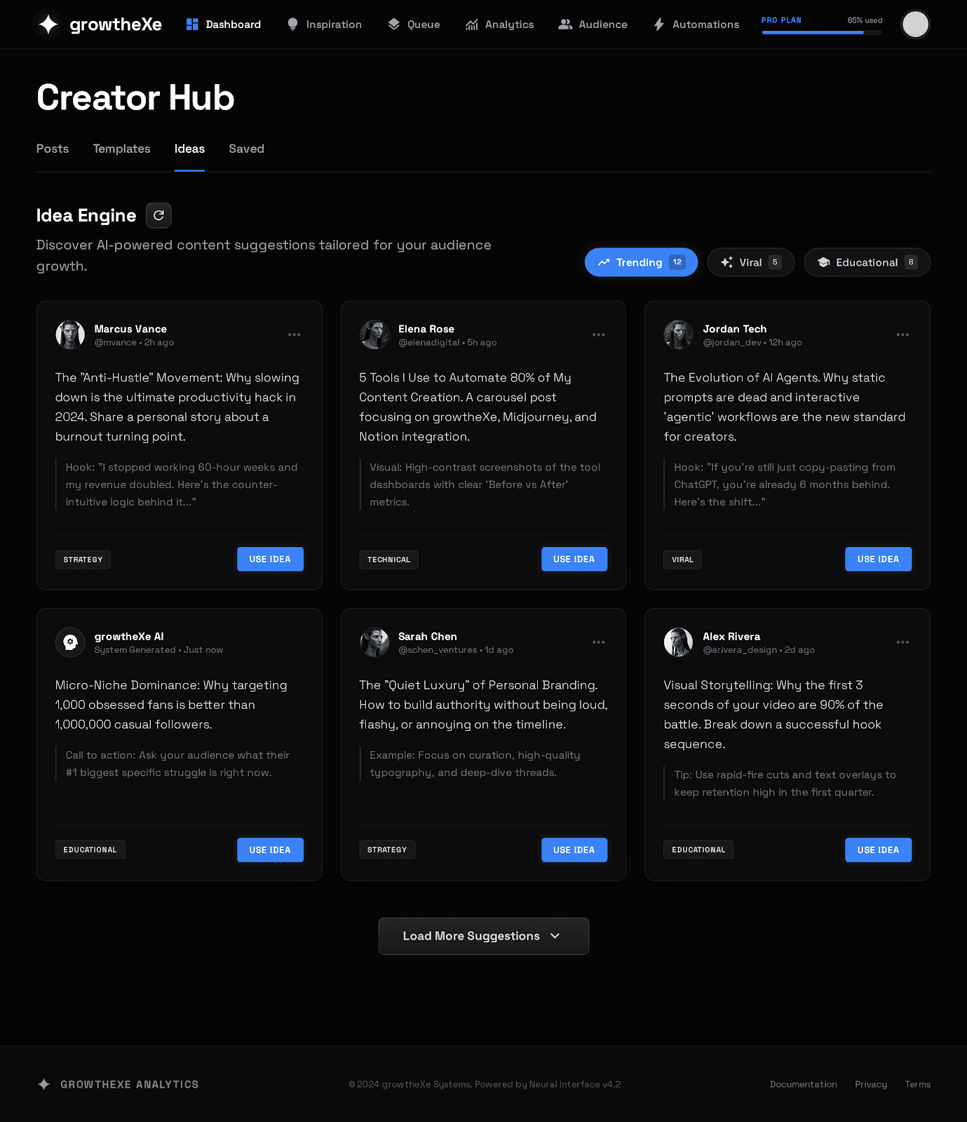 Creator Hub dashboard interface